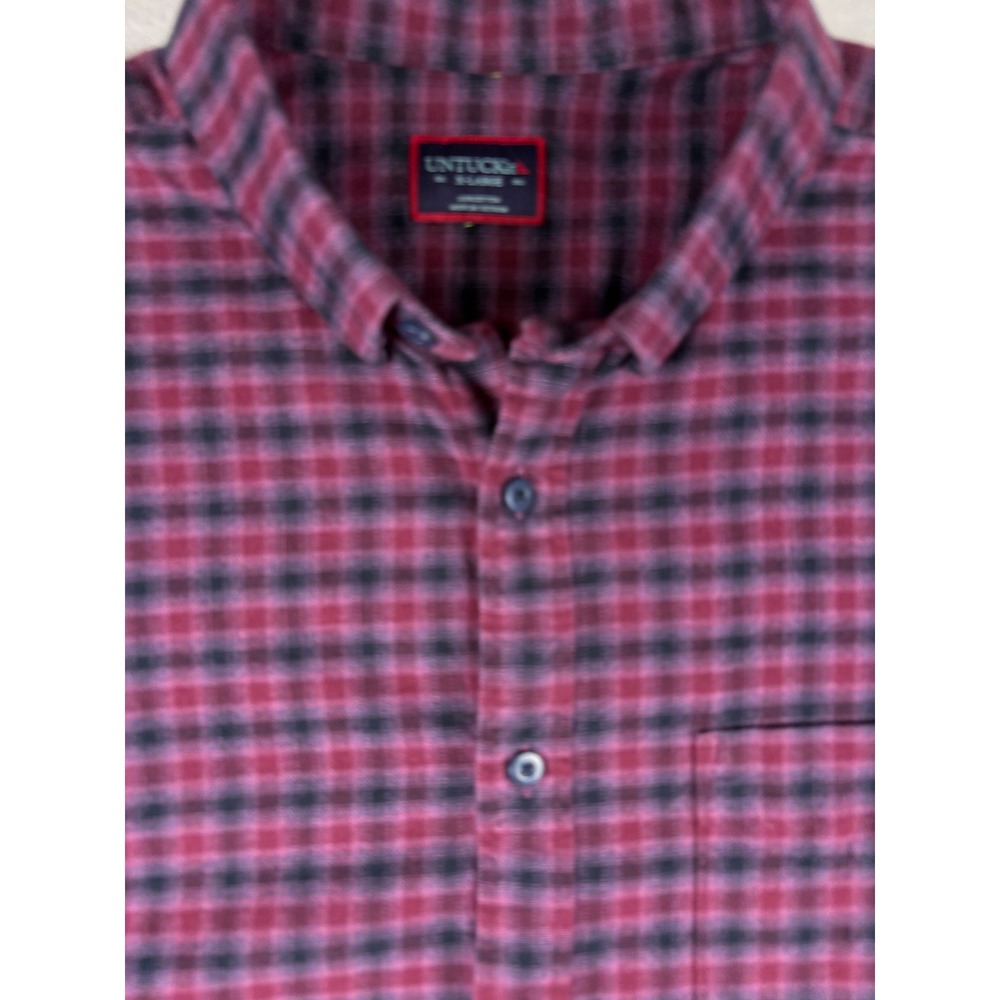 Untuckit Mens XL Red Navy Blue Plaid Flannel Button Down Shirt Long Sleeve - Picture 3 of 8